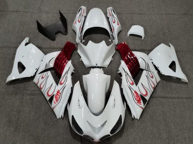 Cheap 2006-2011 Kawasaki ZX14R Motorcycle Fairings - White Red Flame Canada