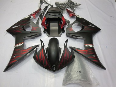 Cheap 2003-2004 Yamaha R6 Motorcycle Fairings - Matte Black Red Flame Canada
