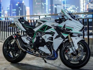 Cheap 2015-2022 Kawasaki Ninja H2 Motorcycle Fairings - White with Green Lines Canada