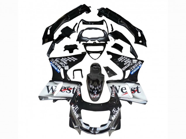 1993-2007 Kawasaki ZZR400 Motorcycle Fairings - Glossy Black White West Canada
