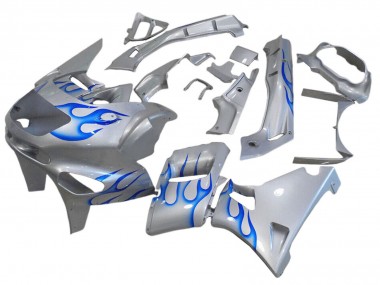 Cheap 1998-2003 Kawasaki ZZR600 Motorcycle Fairings - White Blue Flame Canada