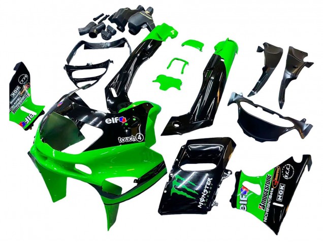 1998-2003 Kawasaki ZZR600 Motorcycle Fairings - Green Black Monster Elf Canada