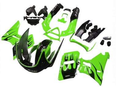 Cheap 1993-2007 Kawasaki ZZR400 Motorcycle Fairings - Green Glossy Black Flame Canada