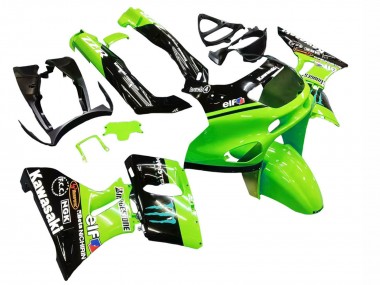 Cheap 1998-2003 Kawasaki ZZR600 Motorcycle Fairings - Green Glossy Black Blue Monster Elf Touch4 Bridgestone Canada