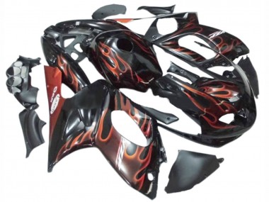 Cheap 1996-2007 Yamaha YZF600R Thundercat Motorcycle Fairings - Black with Dark Orange Flame Canada