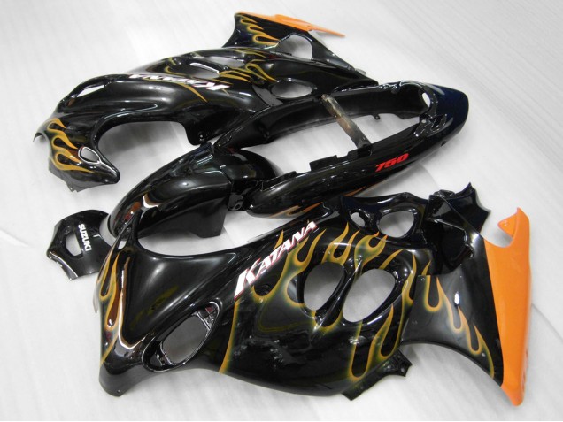 2004-2006 Suzuki GSX600F/GSX750F Motorcycle Fairings - Glossy Black Orange Flame Katana Canada