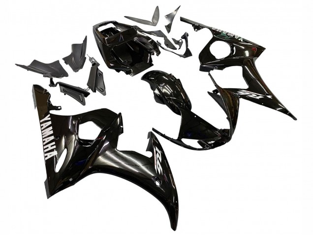 2003-2004 Yamaha YZF R6 Motorcycle Fairings - Glossy Black White Decals Canada