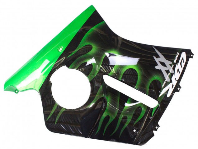 1996-2007 Honda CBR1100XX Blackbird Motorcycle Fairing - Glossy Black Green Flame Canada