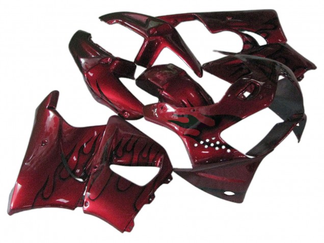 1998-1999 Honda CBR900RR 919 Motorcycle Fairings - Dark Red with Black Flame Canada