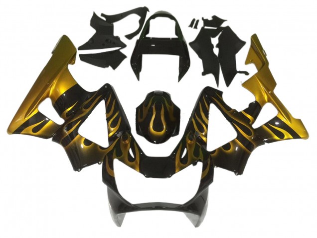 2000-2001 Honda CBR900RR 929 Motorcycle Fairings - Glossy Black Gold Flame Canada