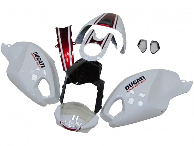 2008-2012 Ducati Monster 696 796 1100 1100S Motorcycle Fairings - White Red Glossy Black Canada