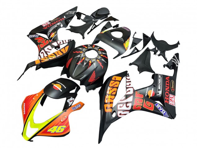 2007-2008 Honda CBR600RR Motorcycle Fairings - Matte Black Orange Red Rossi Repsol 46 Canada