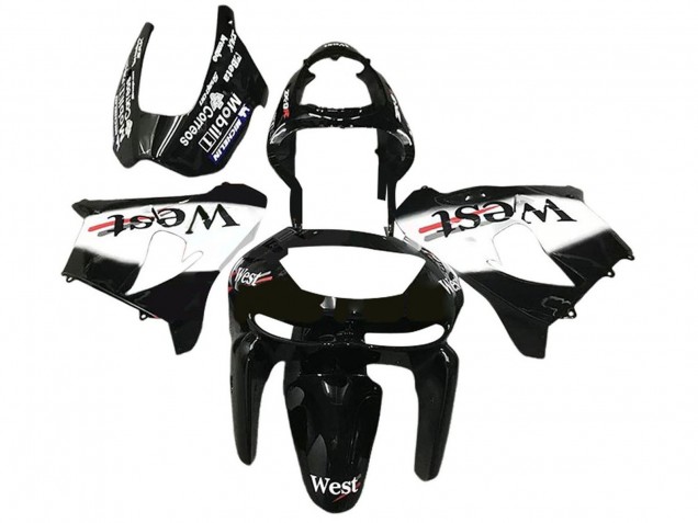 1998-1999 Kawasaki ZX6R Motorcycle Fairings - Glossy Black White West Canada
