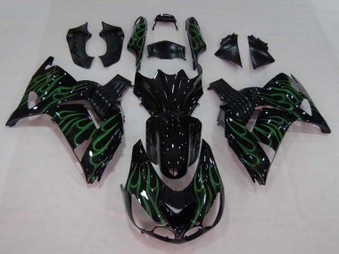 Cheap 2006-2011 Kawasaki ZX14R ZZR1400 Motorcycle Fairing - Glossy Black Green Flame Canada