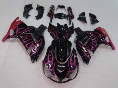Cheap 2006-2011 Kawasaki ZX14R ZZR1400 Motorcycle Fairings - Glossy Black Red Pink Flame Canada