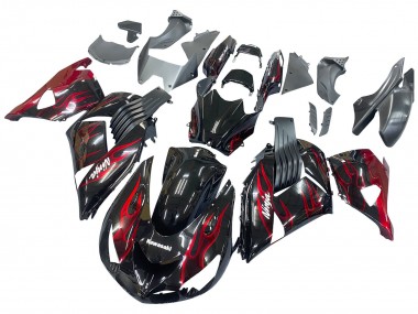 Cheap 2006-2011 Kawasaki ZX14R ZZR1400 Motorcycle Fairing Kits - Glossy Black Red Flame Canada