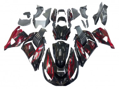 Cheap 2006-2011 Kawasaki ZX14R ZZR1400 Motorcycle Fairing Kits - Glossy Black Red Flame Canada