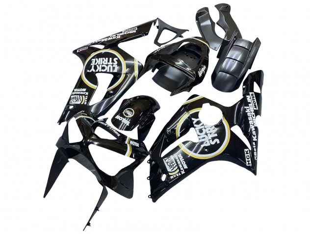 2003-2004 Kawasaki ZX6R Motorcycle Fairings - Glossy Black White Motul Lucky Strike Canada