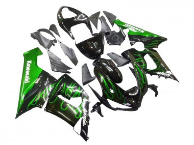 Cheap 2005-2006 Kawasaki ZX6R Motorcycle Fairing - Glossy Black Green Flame Canada
