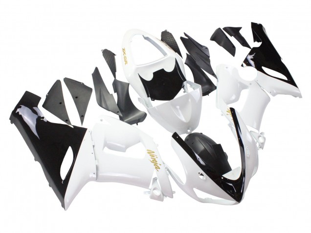 2005-2006 Kawasaki ZX6R Motorcycle Fairings - White Black Gold Ninja Canada