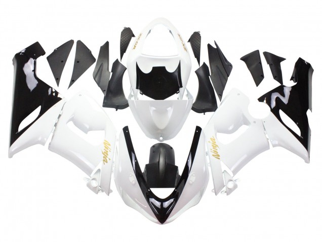 2005-2006 Kawasaki ZX6R Motorcycle Fairings - White Black Gold Ninja Canada