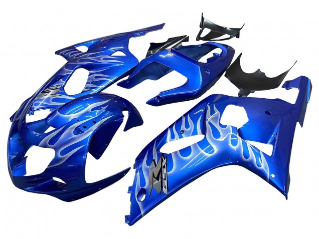 2001-2003 Suzuki GSXR 600 / GSXR 750 Motorcycle Fairings - Blue with White Flame Canada