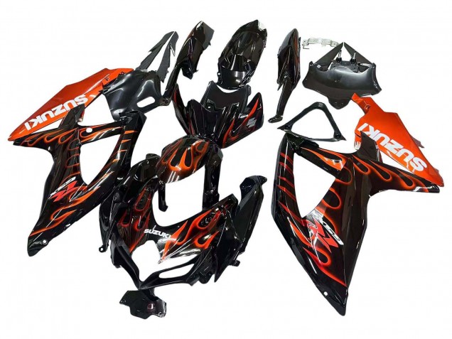 2008-2010 Suzuki GSXR 600 / GSXR 750 Motorcycle Fairings - Glossy Black Orange Flame Canada