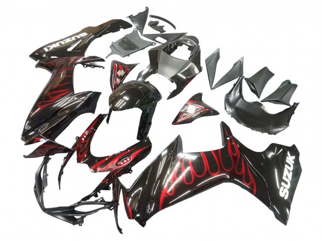 2011-2024 Suzuki GSXR 600 / GSXR 750 Motorcycle Fairings - Glossy Black Red Flame Canada