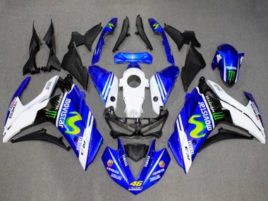 Cheap 2015-2018 Yamaha YZF R3/R25 Motorcycle Fairings - White Blue Green MoviStar Monster Canada
