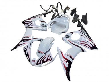 Cheap 2006-2009 Yamaha YZF R6S Motorcycle Fairings - White with Dark Black Flame Canada
