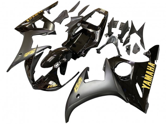 2006-2009 Yamaha YZF R6S Motorcycle Fairings - Glossy Black Matte Black Gold Decals Canada
