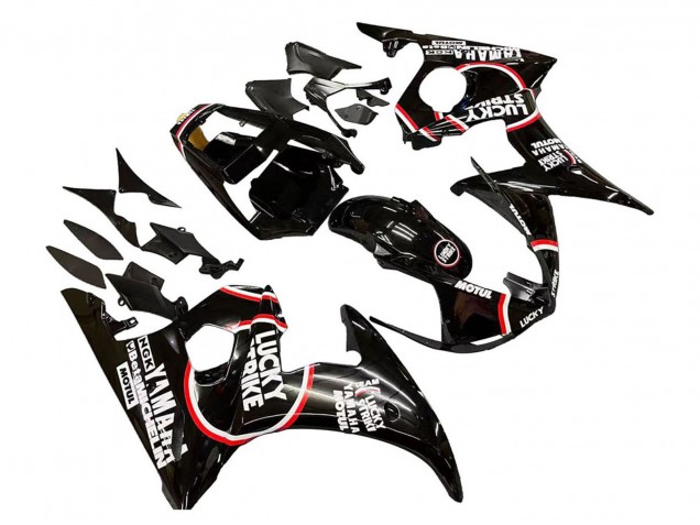 2003-2004 Yamaha YZF R6 Motorcycle Fairings - Glossy Black Red White Lucky Strike Motul Canada