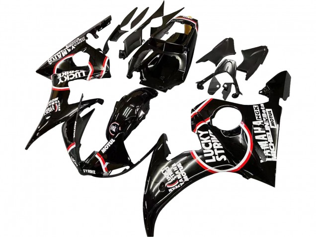 2003-2004 Yamaha YZF R6 Motorcycle Fairings - Glossy Black Red White Lucky Strike Motul Canada