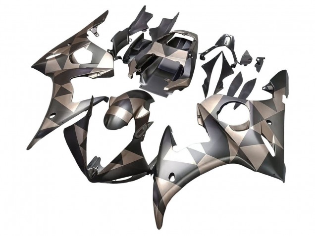 2003-2004 Yamaha YZF R6 Motorcycle Fairings - Grey Matte Black Geometric Canada