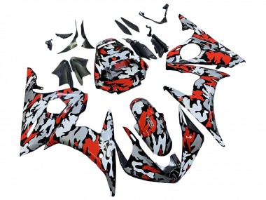 Cheap 2003-2004 Yamaha YZF R6 Motorcycle Fairings - Black Red Grey Camouflage Canada