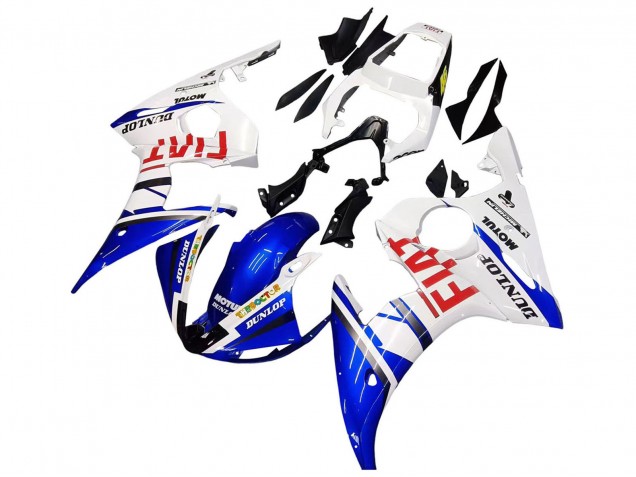 2005 Yamaha YZF 600 R6 Motorcycle Fairings - White Blue Dunlop Fiat Motul Canada