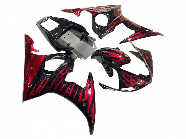 2005 Yamaha YZF 600 R6 Motorcycle Fairings - Black with Red Flame Canada