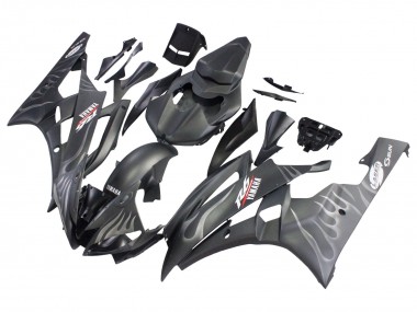 Cheap 2006-2007 Yamaha YZF 600 R6 Motorcycle Fairings - Matte Black Silver Flame Canada
