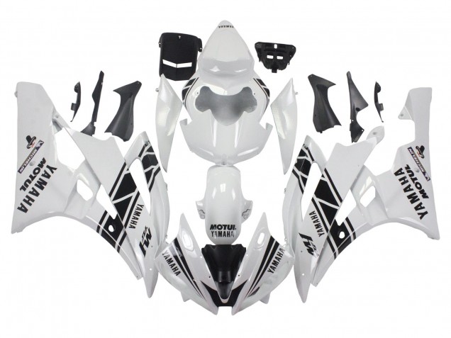 2006-2007 Yamaha YZF 600 R6 Motorcycle Fairings - White Glossy Black Motul Michelin Canada