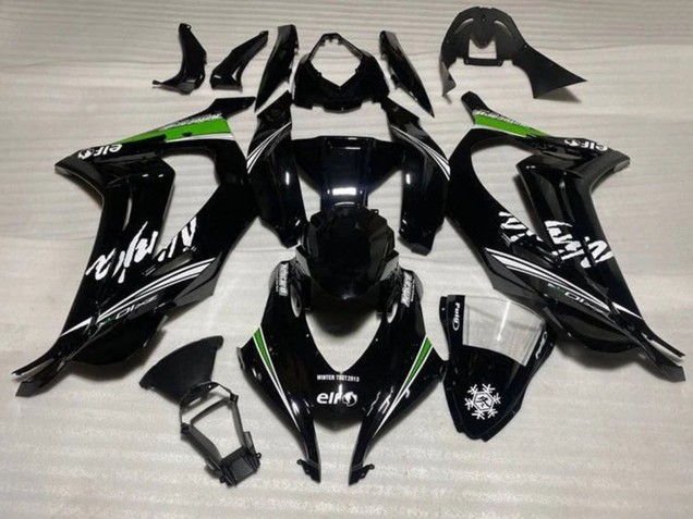 2016-2020 Kawasaki ZX10R Motorcycle Fairings - Glossy Black White Green Stripe Snow Canada