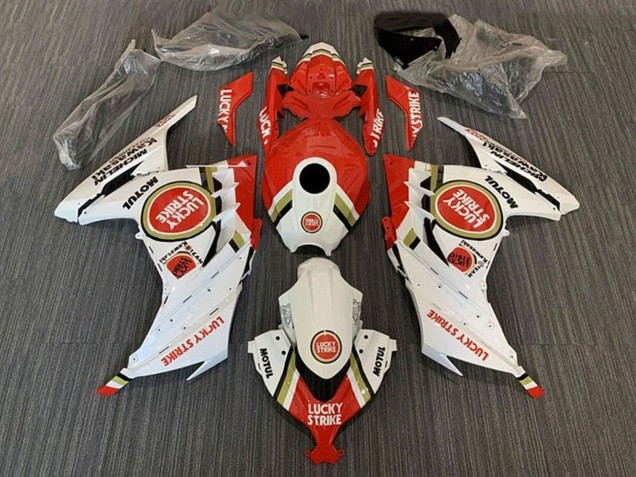 2013-2024 Kawasaki EX300 Motorcycle Fairings - White Red Lucky Strike Canada