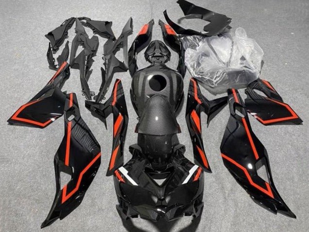 2019-2025 Kawasaki ZX25R ZX-25R Motorcycle Fairings - Black Faux Carbon Fiber Red Canada