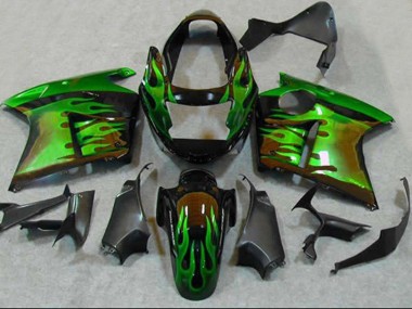 Cheap 1996-2007 Honda CBR1100XX Blackbird Motorcycle Fairings - Glossy Black Green Flame Canada