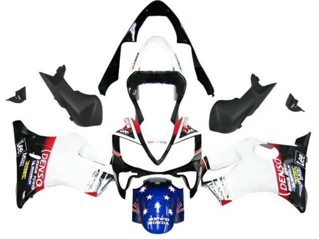 2001-2003 Honda CBR600 F4i Motorcycle Fairings - White Blue Red Glossy Black DENSO Star Canada
