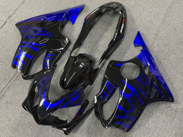2004-2007 Honda CBR600 F4i Motorcycle Fairings - Glossy Black Blue Flame Canada