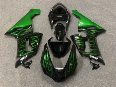 Cheap 2005-2006 Kawasaki ZX6R Motorcycle Fairings - Glossy Black Green Flame Canada