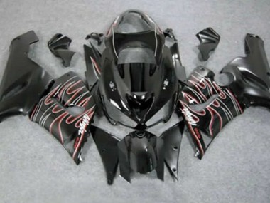 Cheap 2005-2006 Kawasaki ZX6R Motorcycle Fairings - Glossy Black Red White Flame Canada