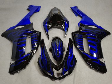 Cheap 2007-2008 Kawasaki ZX6R Motorcycle Fairings - Black Blue Flame Canada