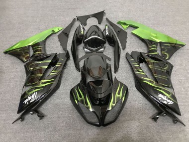 Cheap 2007-2008 Kawasaki ZX6R Motorcycle Fairings - Black Light Green Flame Canada