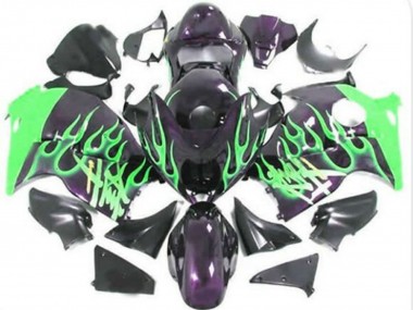 Cheap 1996-2007 Suzuki GSXR 1300 Hayabusa Motorcycle Fairings - Glossy Black Green Flame Canada